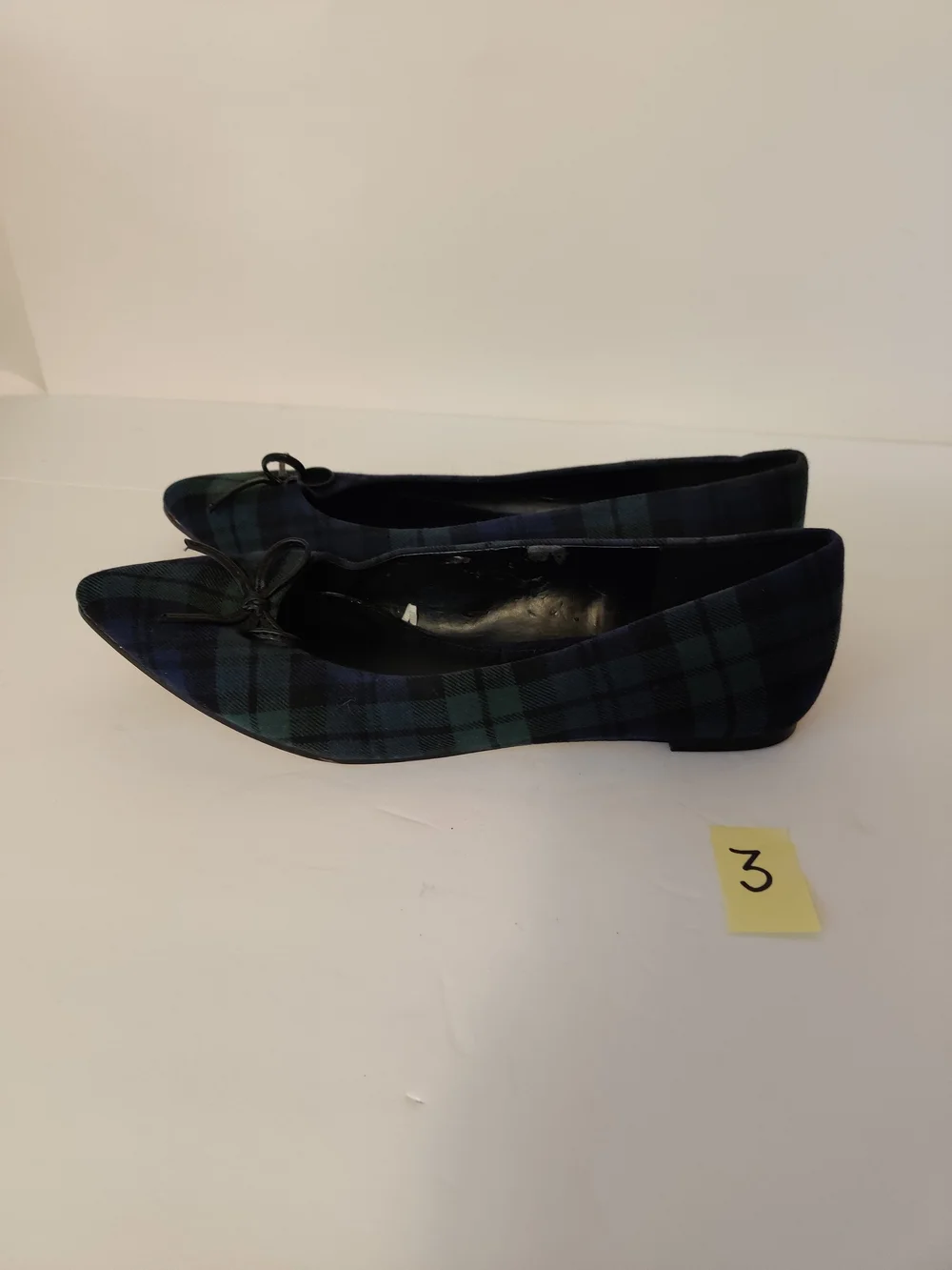 J Crew Plaid Pointed Toe Ballet Flats - Black/Green 9